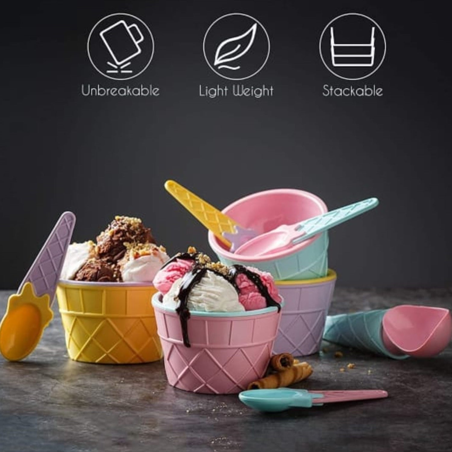 5322 Ice-Cream Waffle Spoon Bowel Cup Set | Premium ice Cream Set | Ice-Cream Bowel with Spoon | 6 units Couple Bowl Set | Color Box DeoDap 5322 Ice-Cream Waffle Spoon Bowel Cup Set | Premium ice Cream Set | Ice-Cream Bowel with Spoon | 6 units Couple Bowl Set | Color Box DeoDap